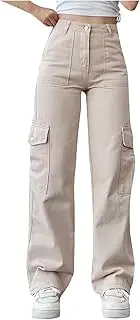 [Generic] Women's High Waist Cargo Pants Open Bottom Loose fit Workout Athletic Sweatpants Straight Wide Leg Pants with Pockets