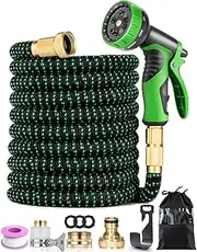 Flexible Garden Hose 30 m, Expandable Garden Hoses with 10 Function Nozzle Shower, 3/4 and 1/2 Inch Brass Connections, Garden Trousers for Gardening, Lawn Watering and Home Cleaning