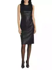 NWT $228 SPANX Faux Leather Sheath Dress Luxe Black L
