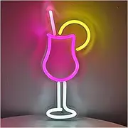 Sign Lamp Cocktail Juice Glass With Lemon Neon Sign USB Powered Dimmable Neon Light For Shop Coffee Home Party Wall Decoration 12.6cm×27cm
