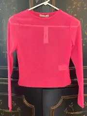 $175 alice + olivia DELAINA LONG SLEEVE MESH CROP TOP | Candy | Small
