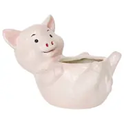 Urban Products Reclining Pig Themed Planter Home Garden Decor Light Pink 17cm