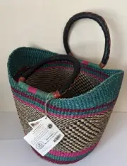 Handmade NWT African Market Basket W/ 2 Handles “Ten By Three” Charity In Ghana