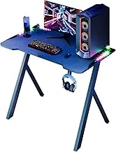 qorkhogr Gaming Desk with LED Lights,39 inch Carbon Fiber Surface RGB Gaming Computer Table X-Shaped Legs PC Workstation Desk with Headphone Hook Black