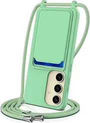 [Nexue] Crossbody Lanyard Strap Case for Samsung Galaxy S24 Plus, Neck Cross Body, Adjustable Holder Removable, Drop Protection Shockproof, Card Pocket,Hands-Free Silicone Case Cover,Mint Green