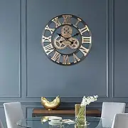 Rustic Handmade Wall Clock Large Vintage Gear Wooden Decor for Living Room Kitchen Study (58cm)