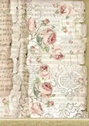 Stamperia A4 RICE PAPER - ROSES & MUSIC, Decoupage