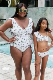 Marina West Swim Float On Ruffle Faux Wrap One-Piece Daisy Cream