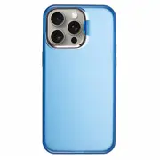 For iPhone 15 Pro Hybrid PC+TPU Matte Phone Case Lens Frame Kickstand Shockproof Cover Blue