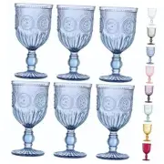 Blue Wine Glasses - Set of 6 Glass Goblets, 10oz - Dishwasher-Safe