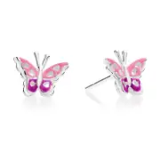 925 Sterling Silver Baby Butterfly Enamel Stud Earrings Push-back Sleeper Studs