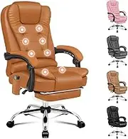 ALFORDSON Brown Ergonomic Computer Chair with Footrest, Office Chair with Massage and Heated Seat, Executive Leather Home Desk Chair, High Back Recliner Chair