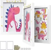 SONGMICS Kids Art Frames, Set of 2, Artwork Frame, A4, 8.5x11 Picture Frame, Each Holds up to 150 Drawings, MDF, Glass, Includes Mats, Stickers, Non-Trace Nails, 34.5 x 25.5 cm, Matte White RPF052W02