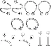 [Heuvipens] 10pc 16g Internally Threaded Surgical Steel Universal Labret Ear Helix Nose Lip CBR Eyebrow Horseshoe Spiral Ring Piercing Jewelry Set