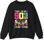 X.Style This is My 90s Costume 1990s Theme Party Nineties Styles Fashion Outfit Sweatshirt for Adults Crew Neck Long Sleeve Pullover Black 2XL