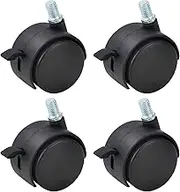 Gizhome 4 Pack 2 Inch Nylon Plastic Replacement Caster Swivel Furniture Wheels Floor Protecting Office Chair Swivel Caster Threaded Stem with Brake Black