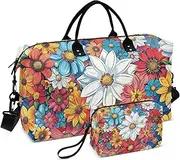 [ZRYSMY] Duffel Bag for Traveling, Colorful Bloom Flowers Travel Bag Gym Bag, with Multiple Interior Pockets Shoulder Weekender Bag for Women Men with Toiletry Bag 20.5L x 1.9W x 13.8H, Multi-Colored