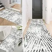 Long Carpet Runner Rugs for Hallway, 100cm 2m 300cm 4m 5m 6m Non Slip Washable Area Rug for Kitchen Bedroom Bath/Laundry Room Entryway Door Mat, Grey/White(2.3ft×4.9ft/70×150cm)