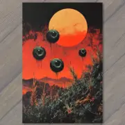 FLATCARD Dripping Eyeballs Cosmic Horror Red Sun Fantasy Apocalyptic Surreal