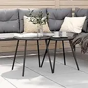 Garden Coffee Tables 2 pcs Round Black Powder Coated Steel Outdoor Furniture Set
