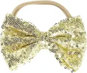 Baby Infant Girls Hair Band Sequined Bow Headband Turban Knot Hair Headwear (Gold, One size)
