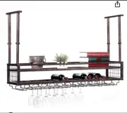 Hanging Wine Rack With Glass Holder & Shelf 47.2” (Bronze)