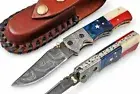 Beautiful Custom Handmade Damascus FOLDING KNIFE -7 INCHES - with sheath