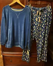 NWT MUK LUKS SOFT Velour Royal Blue Multicolored Snowman Pajama Lounge Set 1X