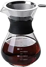Pour Over Coffee Maker 600ml - Borosilicate Glass Carafe with Stainless Steel Filter, V-Shaped No-Drip Spout & Heat-Resistant Silicone Grip - Manual Drip Coffee Brewer for Barista-Quality Coffee