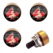4 Orange Billet Aluminum License Plate Frame Tag Bolts - Pin Up Red Spade