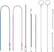 Hilltian 9 PCS Drawstring Threader Tool Set, Sewing Loop Kits, Stainless Steel Loop Turner Hooks, Flexible Drawstring Threader for Sewing, Metal Tweezers, Easy Rope Threader Clips Sewing Tools