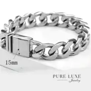 Men's 8.5" Silver Stainless Steel 14mm Cuban Curb Chain Bracelet,Classic +Box