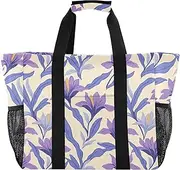[sanluoli] Tote Bags Foldable Beach Bags With Compartments Canvas Car Tote, Retro Iris Pattern White, 1 size