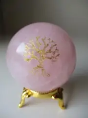 Rose Quartz 221g 54mm Tree Of Life Crystal Ball on Gold Metal Stand BRQT01