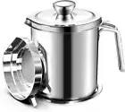 2L Oil Strainer Pot Grease Can Stainless Steel Storage Fine Mesh Food Frying Lid