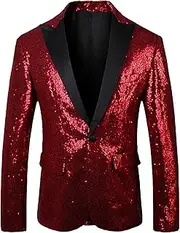 [Maiyifu-GJ] Men's Shawl Lapel Sequins Suit Jacket One Button Slim Fit Blazer Jackets Dinner Party Wedding Tuxedo Sport Coat