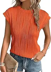 [OYIGELZ] T-Shirt Women's Tops Elegant Basic Blouses Crew Neck Tops Plain Tank Top Business Outfit Short Sleeve T-Shirt Summer Casual Loose Tee