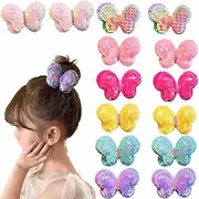 Roczential 14 Pack Girl Hair Ties, Butterfly Hair Ties For Girls Colorful Elastic Rubber Bands Hair Scrunchies Rainbow Sequin Butterfly Ponytail Holders Hair Accessories for Toddler Girls Children