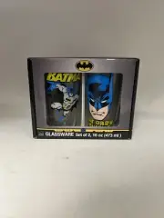 BATMAN DC COMICS 16 Oz GLASSWARE SET OF 2 (Silver Buffalo) NEW
