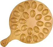 Wooden Egg Plate for Deviled Eggs 24 Hole Round Egg Holder Serving Platter for Easter Christmas Parties Easy Clean Deviled Egg Tray Cutting Board Cheese Board Kitchen Countertop (24 Hole)