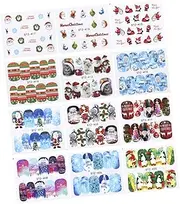 Healeved 32 Sets Christmas Nail Stickers Full Cover Nail Art Decals for Unique Manicure Easy to Apply Xmas Designs for Ladies Present