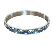 Brighton Bella Limone bangle bracelet -blue white -silver-half circles flowers