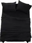 Queen Bed Sheet Set 4 Pieces Black Polyester Microfiber Fitted Flat Sheets 2 Pil