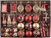 Valery Madelyn Christmas Tree Ornaments Set, 100ct Red and Gold Shatterproof Christmas Tree Decorations Bulk, Luxury Gnome Hanging Ball Ornaments for Xmas Trees Holiday Decor