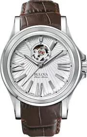 Bulova 63A124 Accu-Swiss Kirkwood Silver-Tone Automatic Brown Leather