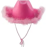 [ARSUGMZ] Beautiful Wide Brim Pink Casual Cowgirl Hat Fluffy Feather Brim Cowboy Hat All-match For Woman Carnival Cosplay Street Shooting