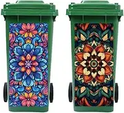 Peacoblue Wheelie Bin Stickers 2 Sheets Mandala Pattern Floral Sticky Dustbin Stickers, 15in x 32in Waterproof Self Adhesive Large Decal for Bins, Driveway, Garden, Outdoor, Indoor Decoration