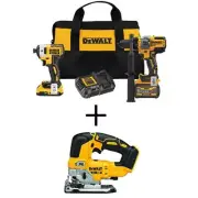 DEWALT Hammer Drill + Impact Driver Combo Kit w/ Jigsaw 20V MAX Li-Ion Cordless
