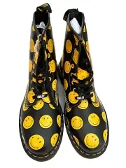 NEW Dr. Martens x Smiley 1460 8-Eye Boot Black Combat Ankle Boots Smooth 11M 12L