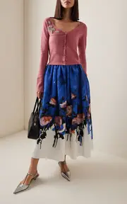 [Erdem] Gathered Cotton-Blend Midi Skirt